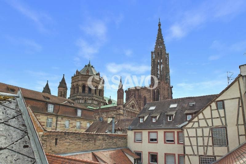 La cathédrale de Strasbourg vue des toits de la Grande Île, depuis la fenêtre d'un appartement.