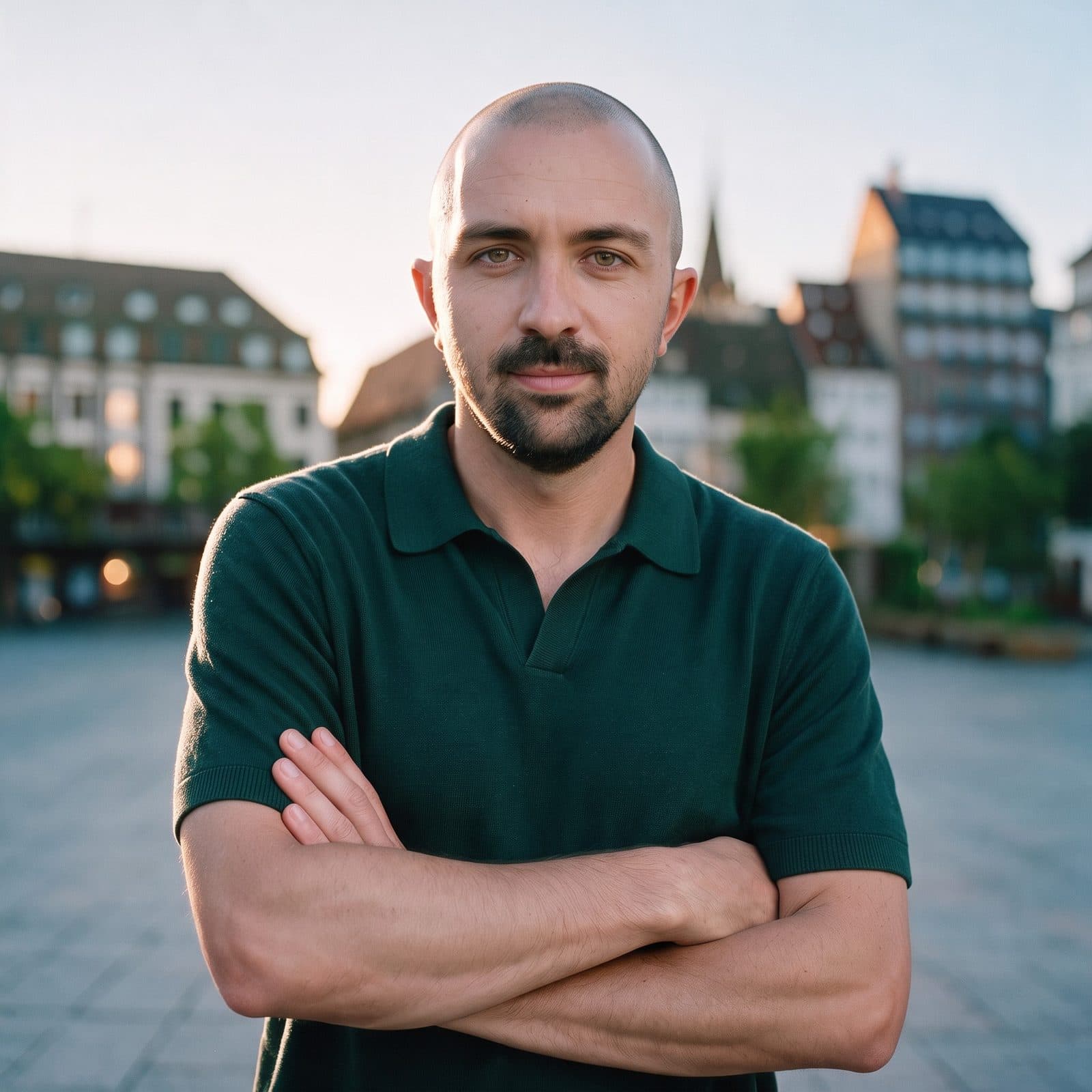 Ludovic Sanchez, place Kléber, les bras croisés.